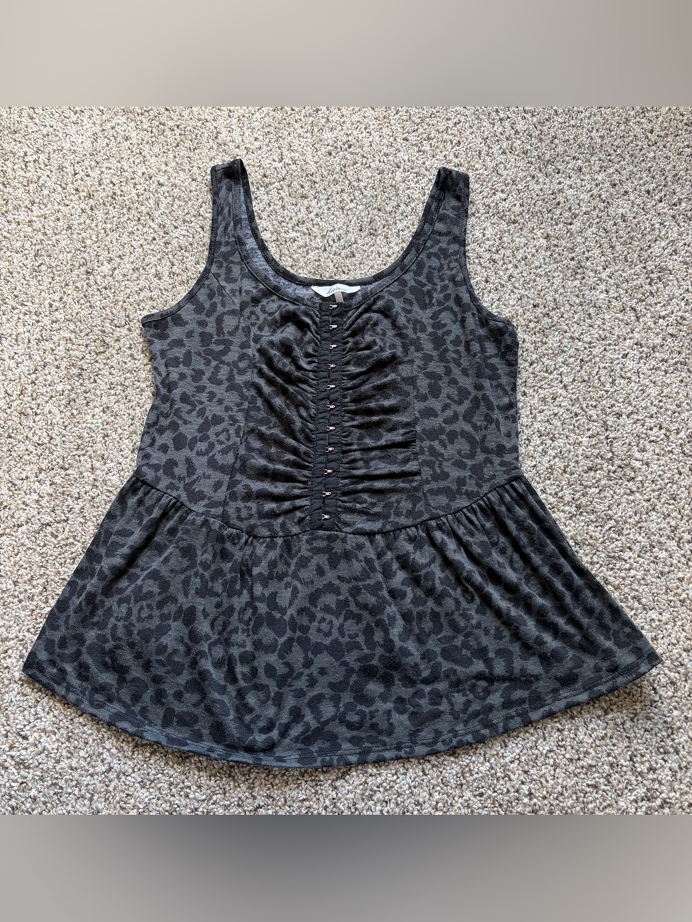 Ina Black Gray Leopard Print Sleeveless Peplum Tank